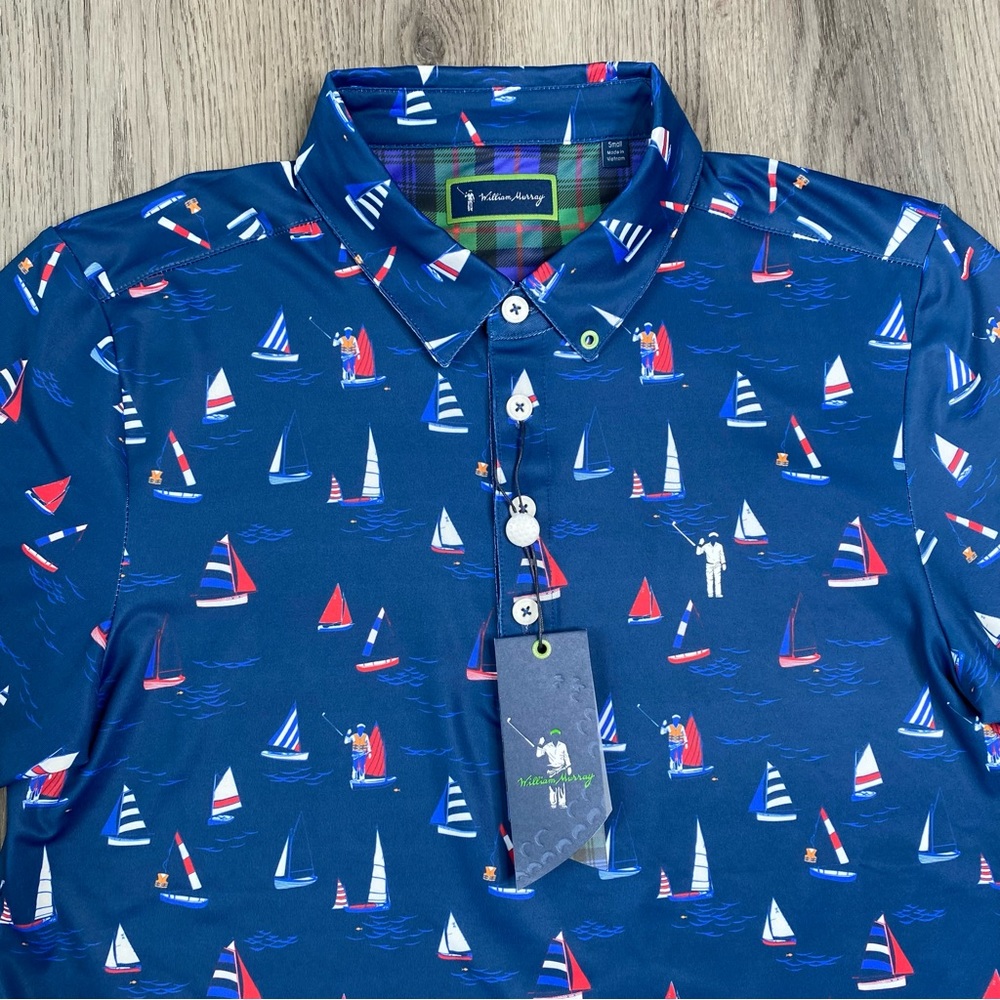 New William Murray Polo Shirt Mens S ‎ Golf Short Sleeve Sail Away Navy Blue $88